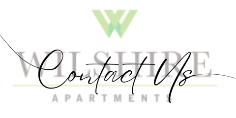 The apartment logo and Contact Us signage are prominently displayed, offering clear information to get in touch with the community.